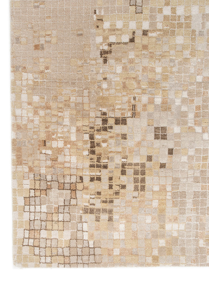 hidden by kavi ivory wool and bamboo silk hand knotted Rug - Corner